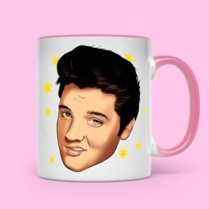 Elvis Mug, Printed Design Cup, Funny, Retro Music Gifts, Pink Handle, Ceramic Mugs Birthday Gifts,